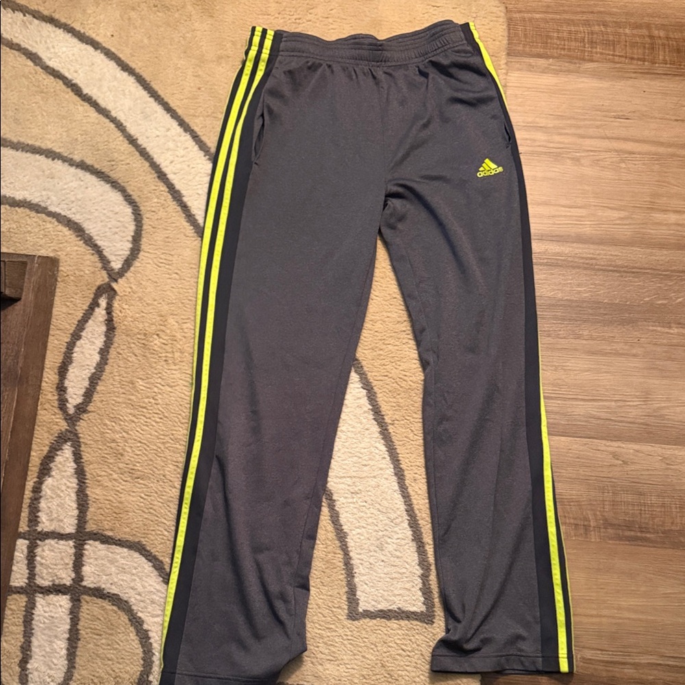 adidas Gray Joggers with Neon Yellow Side Stripes
